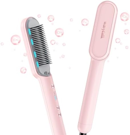 Wavytalk Hair Straightener Brush, Ionic Hair Straightening Comb for Women, Anti-Scald Ceramic Straightening Brush Fast Heating for Home Salon, Dual Voltage Pink. Wavytalk