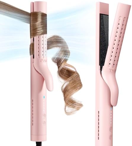 TYMO Airflow Curling Iron for Lasting Curls - Ceramic Flat Iron Hair Straightener and Curler 2 in 1, Anti-Scald Curling Wand 1.25 Inch with 360° Cool Air, 5 Temps & Dual Voltage for Long Short Hair Tymo