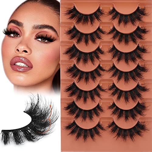 Mink Lashes Fluffy False Eyelashes 20mm Full Wispy Lashes 8D Volume Curly Fake Eyelashes 7 Pairs Faux Mink Lashes Multipack by TOOCHUNAG Toochunag