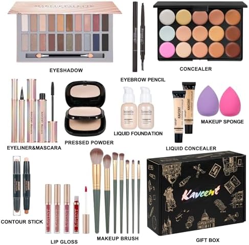 Makeup Set Makeup Kit for Women Full Kit Makeup Sets for Teens Women Gift Eyeshadow Palette Lipgloss Foundation concealer Makeup Kits forTeenager KAVCENT