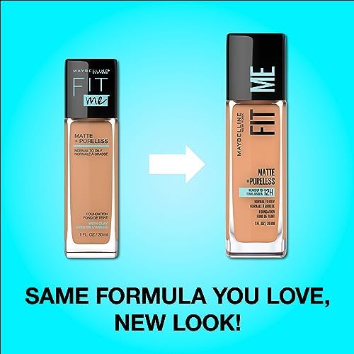 Maybelline Fit Me Matte + Poreless Liquid Foundation Makeup, Truffle, 1 fl; oz; Oil-Free Foundation MAYBELLINE