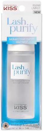 KISS Lash Purify Eye Makeup Remover & False Eyelash Cleanser/Conditioner, Gentle 3-in-1 Formula Removes Lash Glue & Waterproof Makeup, Net Wt. 50 ml (1.69 US fl. oz.) Kiss