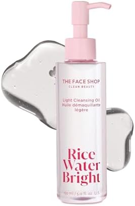 The Face Shop Rice Water Bright Light Facial Cleansing Oil, Daily Makeup Remover, Oil Cleanser, Vegan, Korean Skin Care with Jojoba Oil, Face Wash for Sensitive, Normal & Oily Skin, Face Pore Cleanser The Face Shop