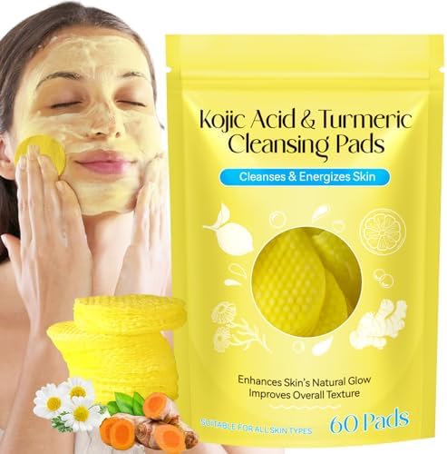 Kojic Acid and Turmeric Cleansing Pads, Turmeric Kojic Acid Cleansing Pads, Turmeric and Kojic Acid Pads, Turmeric Cleansing Pads for Face, Mild and Non-irritating, Suit for All Skin Types, 40 Count HUALIJIA