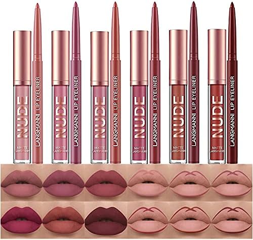 BestLand 12Pcs Matte Liquid Lipstick + Lip Liner Pens Set, One Step Lips Makeup Kits Pigment Velvety Nude Lip Stain Waterproof Long Wear Lip Gloss Make up Gift Set (Set A) BestLand