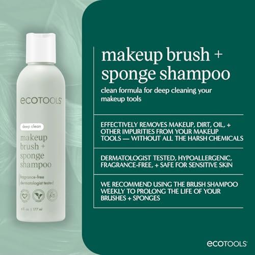 EcoTools Cleanser Shampoo for Makeup Brush/Sponge/Puffs, Remove Makeup & Impurities, Fragrance-Free, No Harsh Chemicals, Vegan & Cruelty-Free, 6 fl.oz (Унции)./177 ml, 1 Count EcoTools