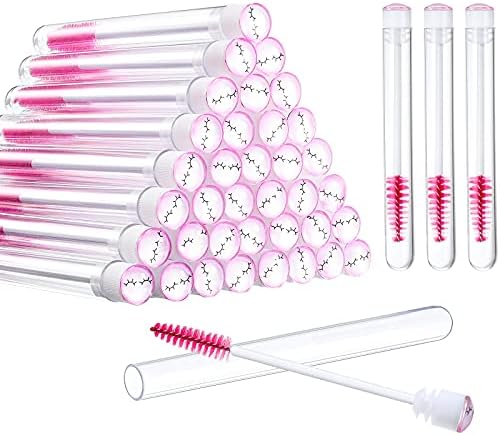 80 Pieces Disposable Mascara Brushes Tubes Set, 40 Pieces Empty Mascara Wand Tube with 40 Pieces Eyelash Brush Makeup Tool Cleaning Brush for Eyelash Extension (Colorful Sequins Style) Patelai