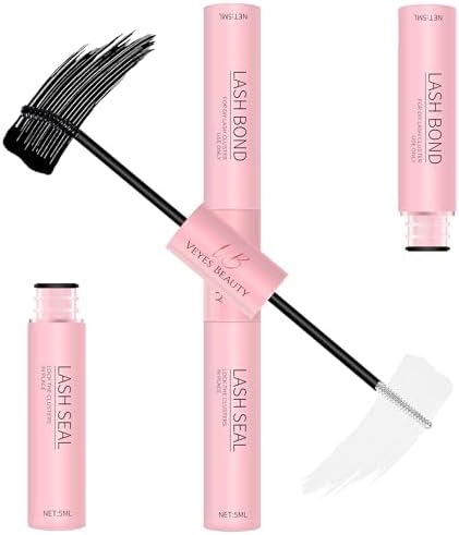 VEYESBEAUTY Lash Bond and Seal Waterproof 2 in 1 Cluster Lash Glue for Eyelash Extensions Long Lasting Strong Hold Individual Eyelash Glue for Self-Application at Home 5ml+5ml VEYESBEAUTY