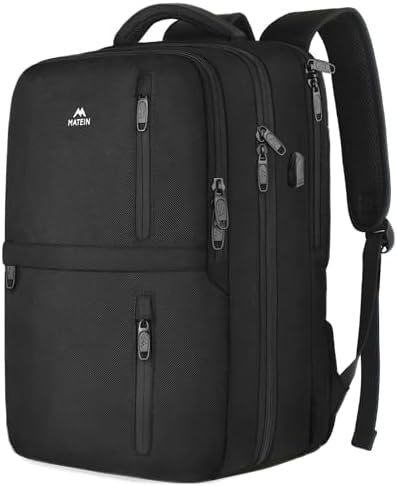 MATEIN Travel Laptop Backpack, 15.6 Inch Large Business Flight Approved Carry on Backpack with USB Port, TSA Computer Backpack for Women & Men, Waterproof Overnight Daypack for Work College, Black MATEIN