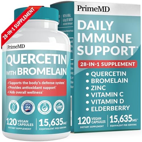 28-in-1 Quercetin with Bromelain Supplement - Quercetin 500mg Capsules (Капсулы) for Daily Immune Defense Support - Quercetin with Vitamin C and Zinc for Adults Enriched with Vitamin D and Elderberry (120 ct) PrimeMD