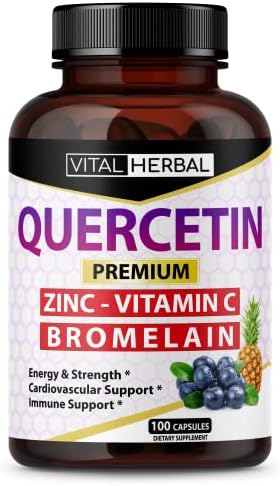 Ультра чистый кверцетин 98% с бромелаином 700 мг, 100 капсул - для поддержки энергии и здоровья Vital Herbal