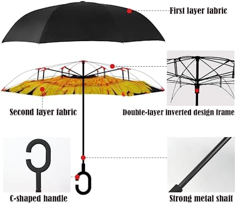 Inverted Reverse Umbrella with C-shaped Handle Windproof Upside Down Umbrellas for Rain Double Layer Hands Free Umbrella for Women and Men Wxjiahetai