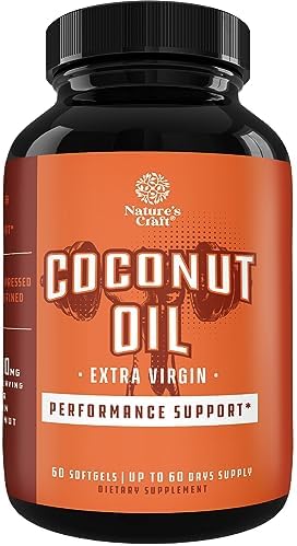 Pure Coconut Oil Softgels (Мягкие капсулы) 1000mg - Extra Virgin Coconut Oil Supplement for Heart Health and Energy Booster with Caprylic Acid Hair Skin and Nails Vitamins - MCT Coconut Oil Pills Softgels Natures Craft