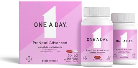 One A Day Womens Prenatal Advanced Complete Multivitamin with Brain Support* with Choline, Folic Acid, Omega-3 DHA & Iron for Pre, During and Post Pregnancy, 30+30 Count (60 Total Set) One A Day