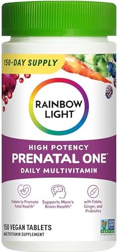 Rainbow Light High-Potency Prenatal One Multivitamin, Prenatal Health Multivitamin Supports Mom's Health and Baby's Development, With Vitamin C, Vegan, 30 Count Rainbow Light