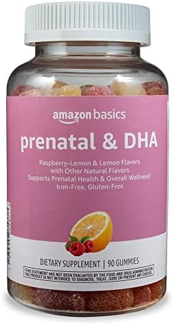 Amazon Basics Prenatal & DHA Gummy, Rasberry & Lemon Flavor, 90 Count (Previously Solimo) Amazon Basics