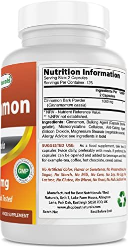 Best Naturals Cinnamon 500 mg 250 Capsules (250 Count (Pack of 2)) Best Naturals