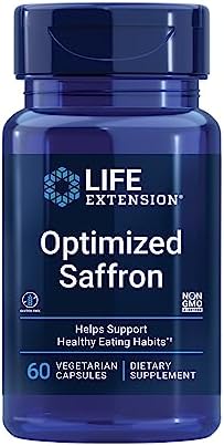 Life Extension Optimized Saffron, saffron extract, saffron supplement that helps you fight the urge to snack, non-GMO, gluten-free, vegetarian, 60 vegetarian capsules Life Extension