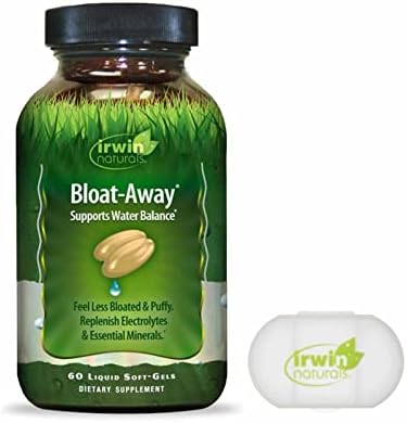 Irwin Naturals Bloat-Away Relief Water Balance Support Replenish Electrolytes & Essential Minerals, 60 Soft-Gels Bundle with a Pill Case Irwin Naturals