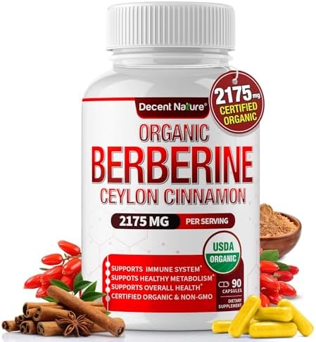 Organic Berberine with Ceylon Cinnamon 2175mg - Premium berberine supplement high purity extract USDA Organic, support immune system, Berberine Plus Complex, Non-GMO Vegan for Men Women 90 Capsules (Капсулы) DECENT NATURE