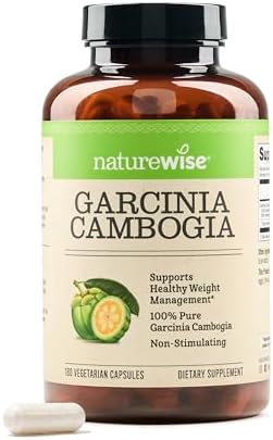 Naturewise Garcinia Cambogia with Natural Garcinia Cambogia Extract, 60% HCA Concentration, Natural Support for Weight Goals and Energy - Vegan, Non-GMO, Gluten Free - 90 Capsules (Капсулы)[1-3 Month Supply] NatureWise