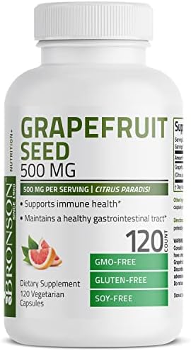 Bronson Grapefruit Seed Extract 500 MG per Serving (Порция) Citrus Paradisi Supports Immune Health & Helps Maintain a Healthy Gastrointestinal Tract - Non-GMO, 120 Vegetarian Capsules (Вегетарианские капсулы) Bronson