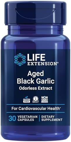 Life Extension Aged Black Garlic, Heart Health Support Supplement, Blood Pressure Health Support, Cholesterol Health Support, Once-Daily, Gluten Free, Vegetarian, Non-GMO, 30 Capsules (Капсулы) Life Extension