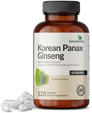 Futurebiotics Korean Panax Ginseng 1000 MG Per Serving (Порция) Energy, Memory & Brain Health Support, Non-GMO, 120 Capsules (Капсулы) FutureBiotics