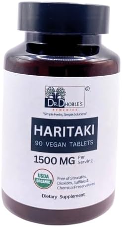 Haritaki, 1500 Mg/Serving (Порция), USDA Organic Certified, Halal Certified, Gluten-free, 90 Vegan Tablets (Таблетки) DR. DHOBLE’S REMEDIES