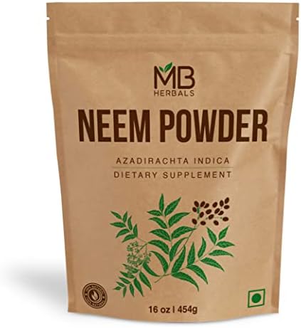 MB Herbals Pure Neem Powder (Порошок) 1 Pound | 16 Oz | 454 Gram | Wild Crafted Neem Leaf Powder | Very Bitter Neem Supplement for Skin Hair and Detox | Azadirachta Indica MB Herbals