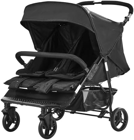 VEVOR Double Stroller, Side x Side, Foldable Lightweight Twin Stroller with Tandem Seating, Adjustable Footrest/Rotating Handle, Wrap-Around Safety Harness,Storage Basket,for Newborn & Toddler (Black) VEVOR