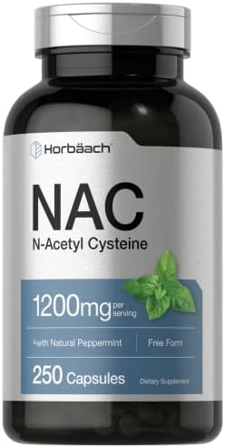 Horbäach NAC N-Acetyl Cysteine Supplement 1200mg | 250 Capsules | with Natural Peppermint | Non-GMO, Gluten Free Horbäach