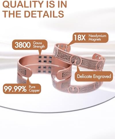 Feraco Copper Bracelet for Men 3X Strength,2 Magnetic Therapy Bracelets Copper Jewelry with Powerful 3800 Gauss Magnets,Premium Fold-Over Clasp Feraco