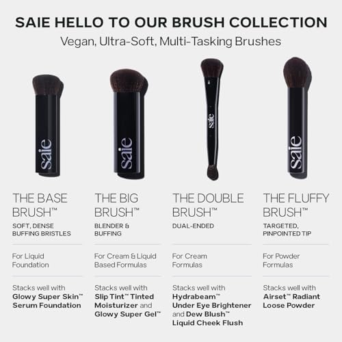 Saie The Fluffy Brush - Soft, Multi-Use Pressed + Loose Powder Brush - Fluffy Makeup Brush with Tapered Tip for Precise Application - Vegan, Cruelty-Free (1 Count) Saie