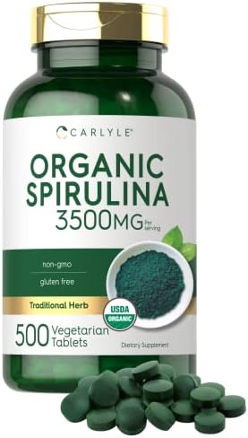 Carlyle Organic Spirulina Tablets (Таблетки) 3500mg | 500 Count | Non-GMO & Gluten Free Carlyle