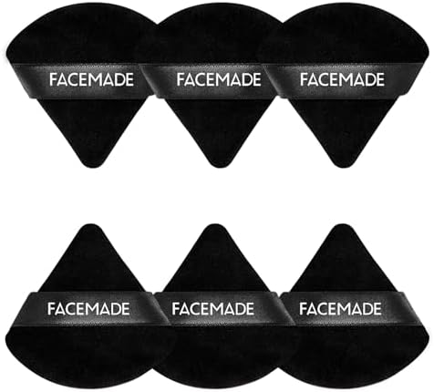 6 Pieces Face Powder Puff with a Travel Case, Soft Makeup Puff with a Container, Triangle Velour Makeup Sponge for Loose Powder Body Powder, Beauty Makeup Tools, Black FACEMADE