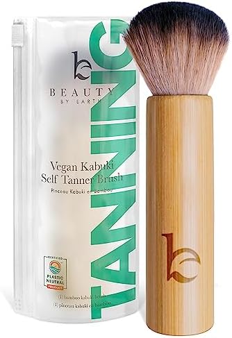 Beauty by Earth Self Tanner Brush - Kabuki Brush for Body, Foundation Brush Makeup Brush for Fake Tan, Sunless Tanner Makeup Brushes, Self Tanning Mitt for Self Tan, Self Tanning Mousse Blending Brush Beauty By Earth