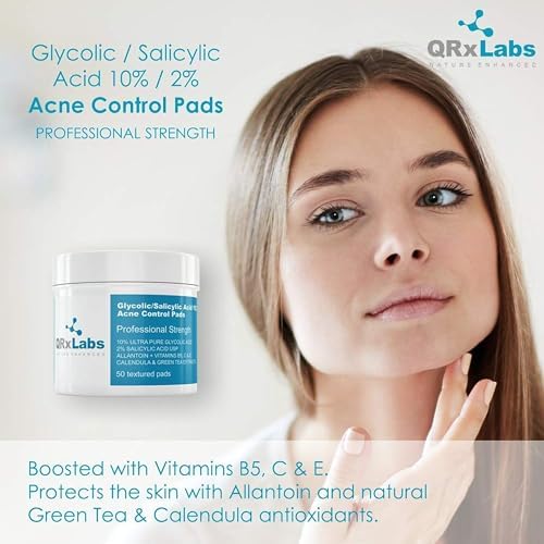 QRxLabs Acne Care - Acne Control Pads with 10% Glycolic + 2% Salicylic Acid, Niacinamide Serum for Enhanced Penetration, Glycolic Acid Face Wash for Clear, Smooth Skin - 3 Powerful Formulas QRxLabs