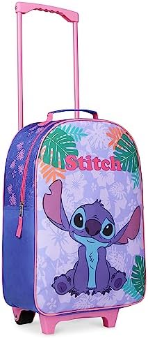 Disney Kids Suitcase - Foldable Trolley Bag 47 x 30cm, 2 Wheels Extendable Handle - Kids Gifts (Black Stitch) Disney