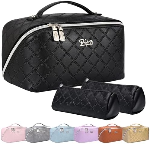 Косметичка BOYATU Travel Makeup Bags, 3-set большой вместимости - косметичка из PU-кожи для женщин с широкой открывающейся конструкцией и делителем (01-Небесно-голубой) BOYATU