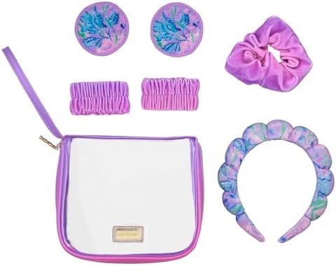 Lilly Pulitzer Self Care Kit, Spa Gift Set for Women with Spa Headband, 2 Face Wash Pads, 2 Wristbands, and Scrunchie, Secret Escape Lilly Pulitzer