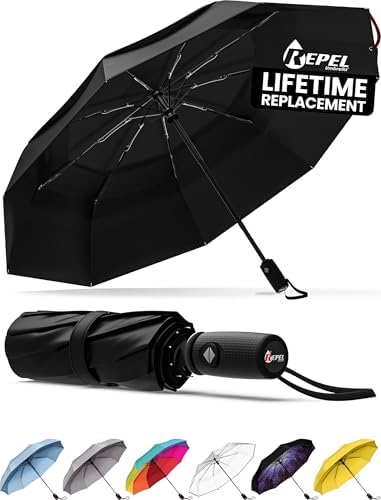 Repel Umbrella Windproof Travel Umbrellas for Rain - Easy Auto Open Close, Durable & Compact Umbrella, Strong Fiberglass Frame, Waterproof Canopy - Backpack, Purse, Portable Umbrella for Travel Repel Umbrella