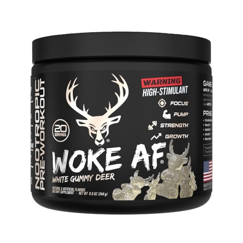 Woke AF High-Stimulant Pre-Workout White Gummy Deer -- 20 Servings (Порции) Bucked Up