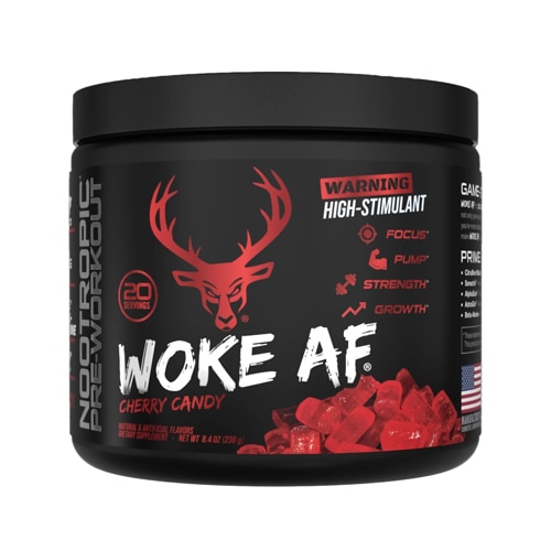 Woke AF High-Stimulant Pre-Workout Cherry Candy -- 20 Servings (Порции) Bucked Up