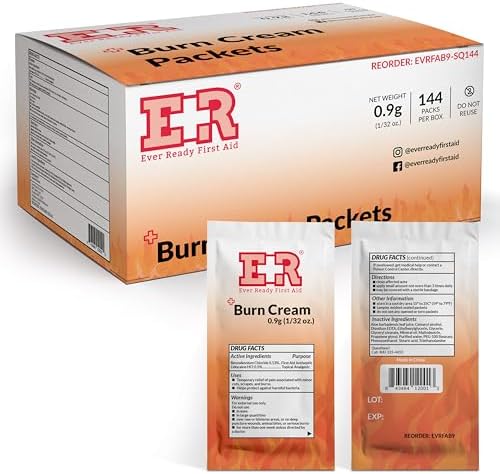 Ever Ready First Aid Burn Relief Cream (Крем), Box of 144 Packets (Пакеты ) containing 0.9g Each, with Lidocaine and Benzalkonium Chloride, Designed for Treating Burns at Home or Medical Skincare situations Ever Ready First Aid