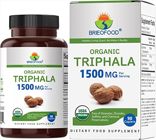 Brieofood Organic Triphala 1500mg, 45 Servings (Порции), Vegetarian, Gluten Free, 90 Vegetarian Tablets (Вегетарианские таблетки) Brieofood