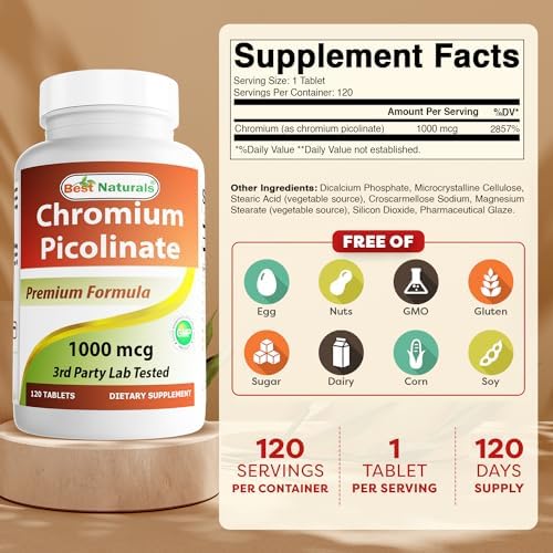 Best Naturals Chromium Picolinate 1000 mcg 120 Tablets (Таблетки) Best Naturals