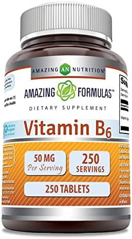 Amazing Formulas Vitamin B6 Pyridoxine 50mg 250 Tablets (Таблетки) Supplement | Non GMO | Gluten Free | Made in USA Amazing Nutrition