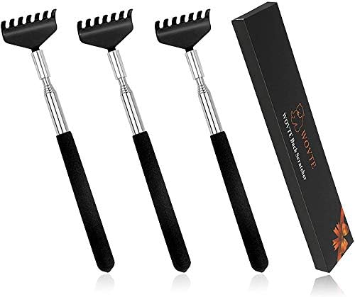 WOVTE Back Scratcher, Black Portable Extendable Stainless Steel Telescoping Back Massager Stocking Stuffers Christmas Gifts for Adults Men Women Itch Relief (7.87 to 26.77 Inch) WOVTE