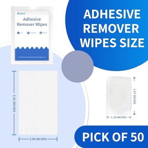 Adhesive Remover Wipes - Medical Stoma Wipes, No Sting Adhesive Tape Remover Pads for Ostomy, Stoma, Colostomy Devices and Dressings (50 per Box) Ovand